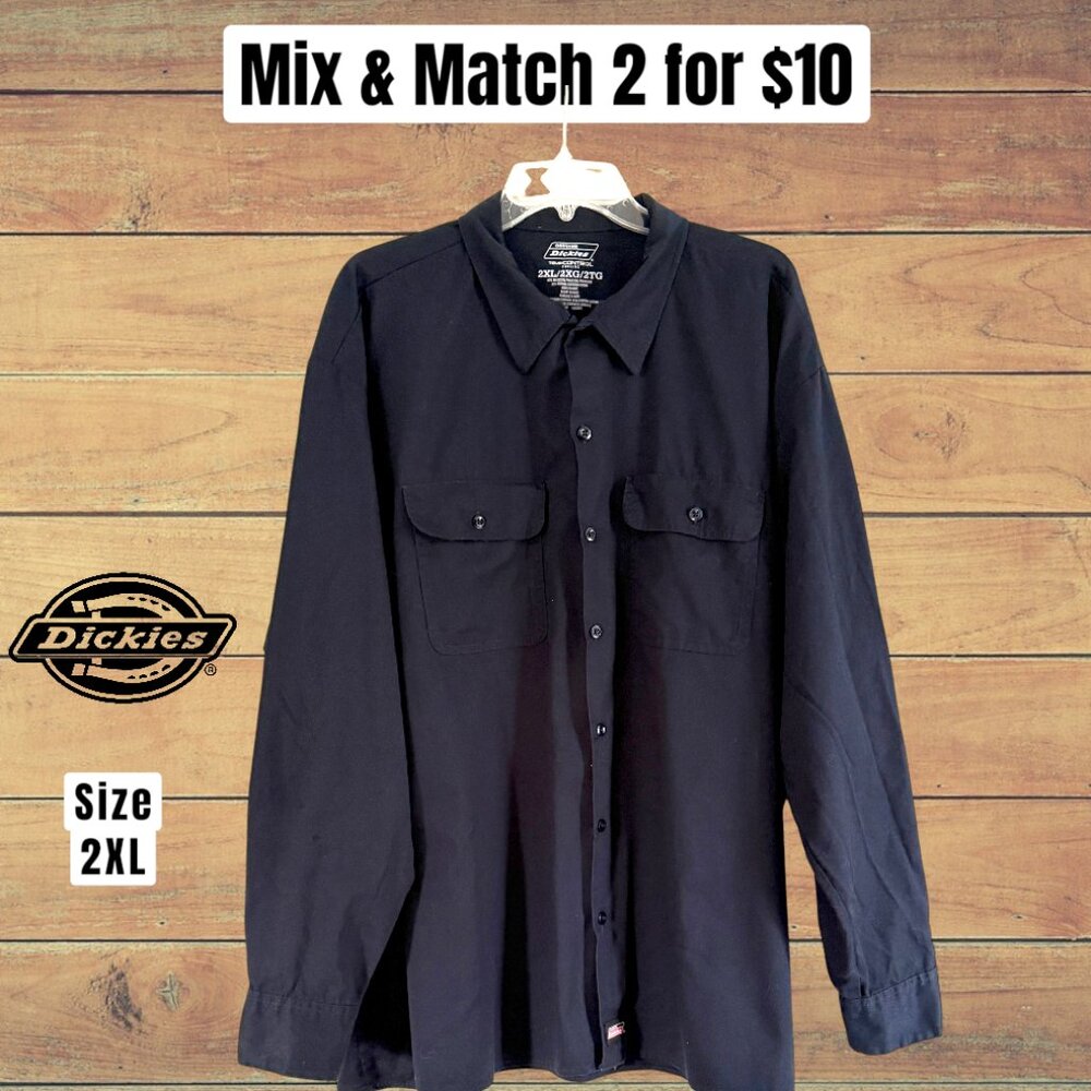 Dickies Temp Control Long Sleeve Button Down Deep Navy Mens Work Shirt